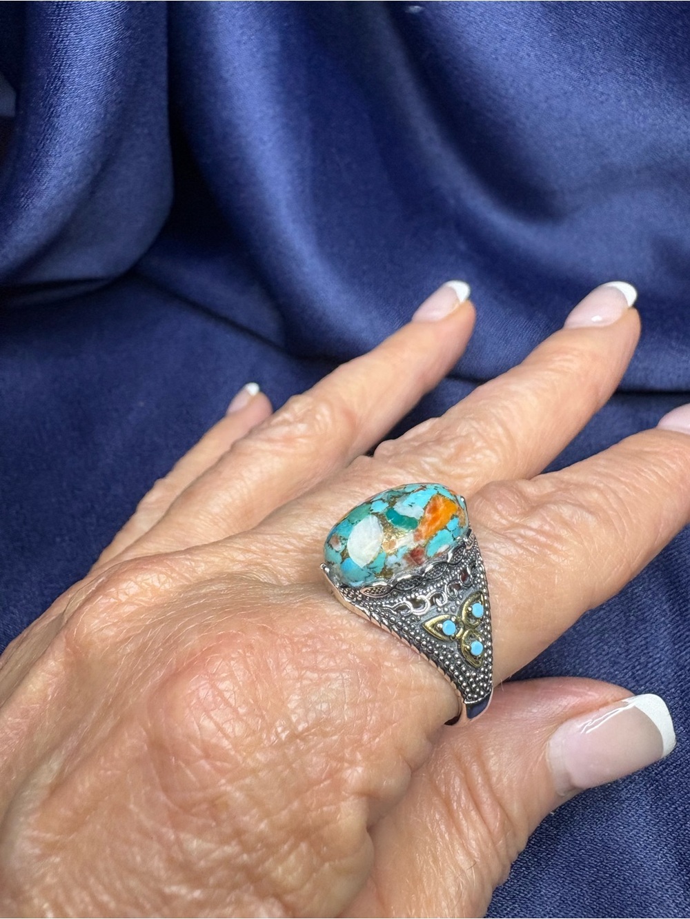 🤩Ring Genuine Spiny Turquoise 925 Sterling Silver Unisex Southwestern - Picture 8 of 9